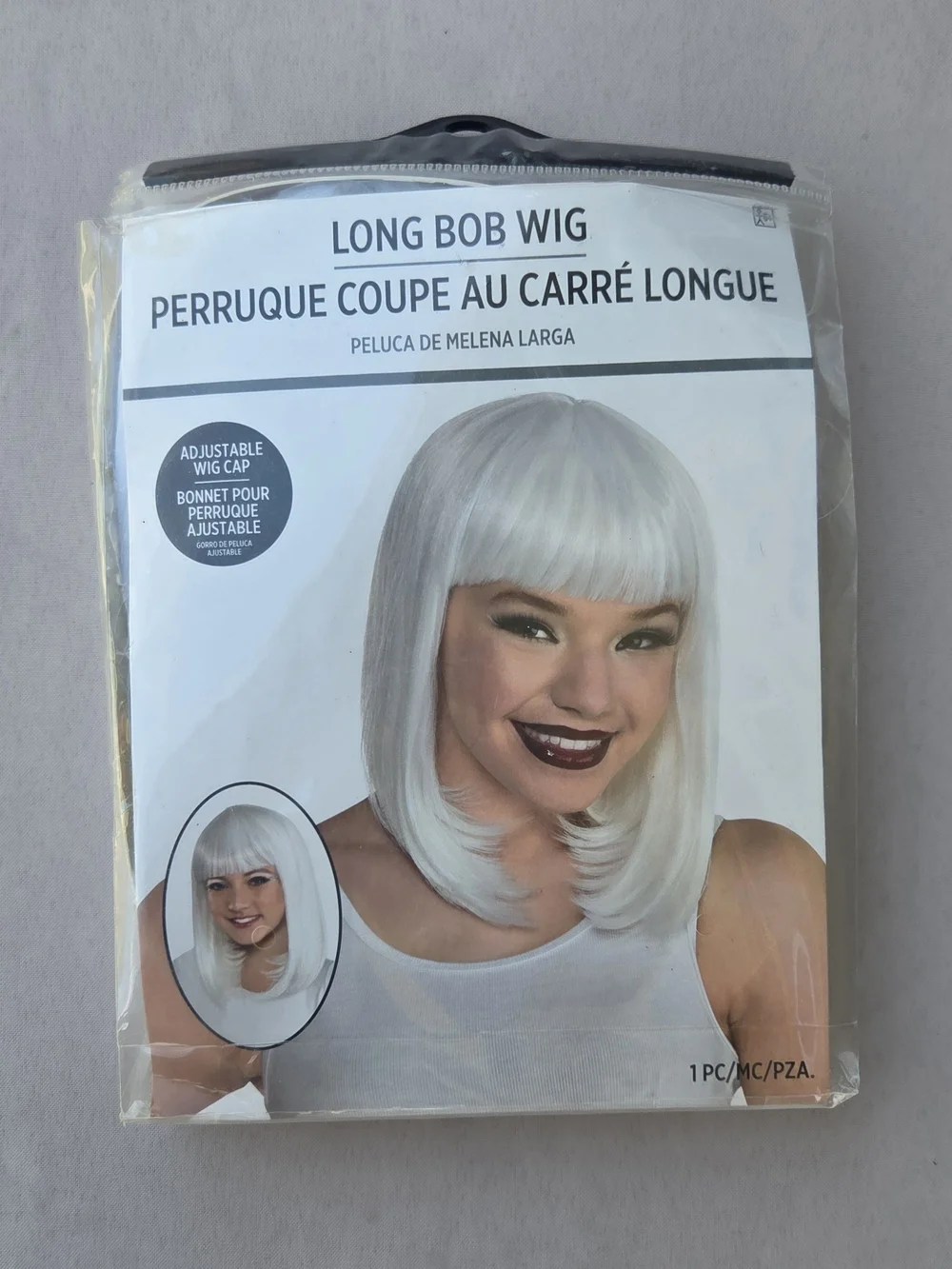 NWT Amscan White Long Bob Costume Wig with Bangs  Unopened